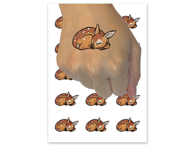 Baby Sleeping Deer Fawn Temporary Tattoo Water Resistant Fake Body Art Set Collection (1 Sheet)