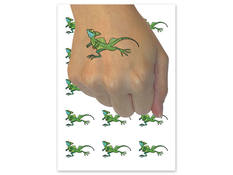 Basilisk Running Lizard with Fins Temporary Tattoo Water Resistant Fake Body Art Set Collection (1 Sheet)
