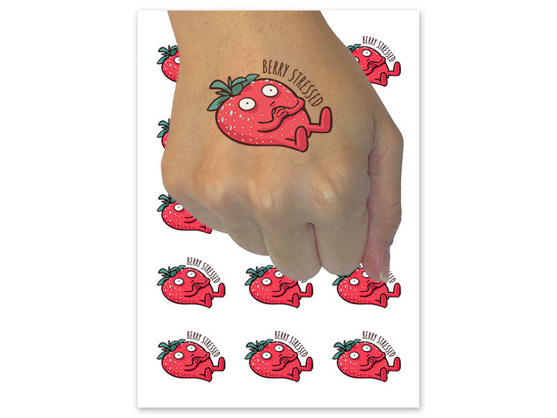 Berry Stressed Strawberry Sweating Funny Temporary Tattoo Water Resistant Fake Body Art Set Collection (1 Sheet)