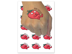 Berry Stressed Strawberry Sweating Funny Temporary Tattoo Water Resistant Fake Body Art Set Collection (1 Sheet)