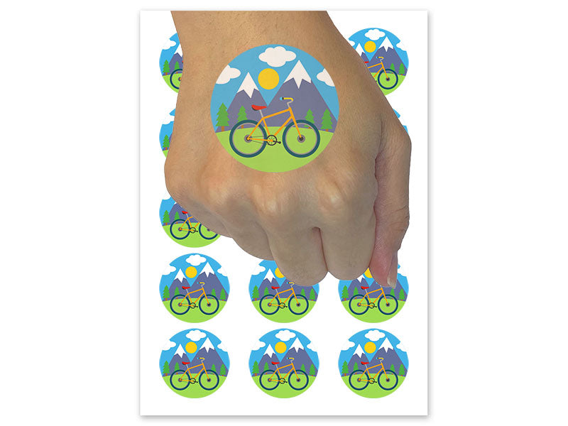 Bike Mountains Scene Bicycle Temporary Tattoo Water Resistant Fake Body Art Set Collection (1 Sheet)