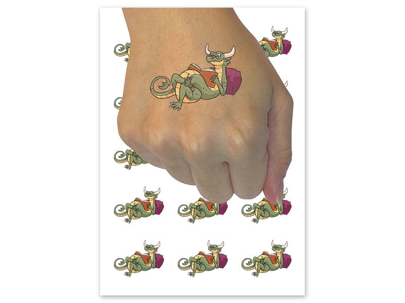 Book Wyrm Bookworm Reading Dragon Temporary Tattoo Water Resistant Fake Body Art Set Collection (1 Sheet)