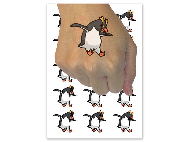 Bouncy Rockhopper Crested Penguin Bird Temporary Tattoo Water Resistant Fake Body Art Set Collection (1 Sheet)