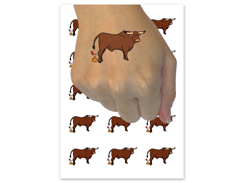 Bull Crap Cow Poop Funny Temporary Tattoo Water Resistant Fake Body Art Set Collection (1 Sheet)
