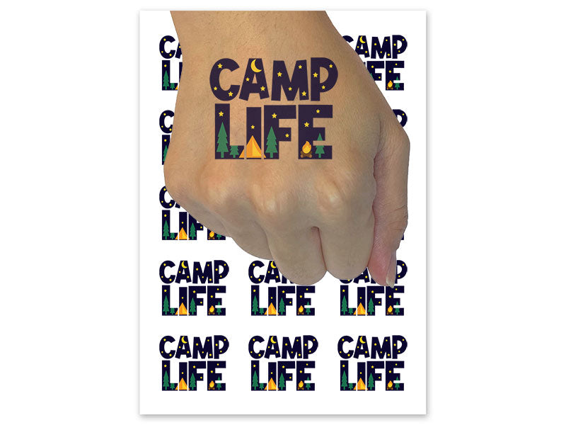 Camp Life Camping Temporary Tattoo Water Resistant Fake Body Art Set Collection (1 Sheet)