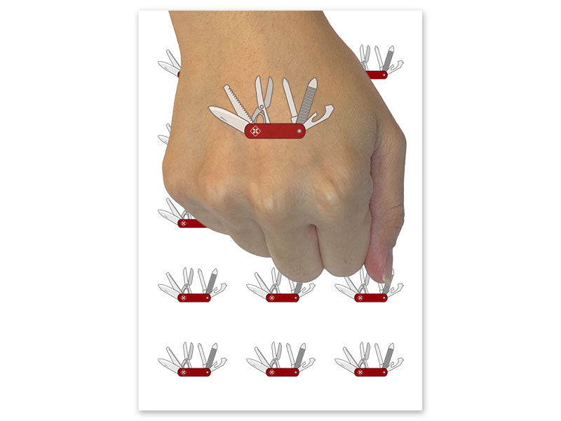 Camping Multi Tool Army Pocket Knife Temporary Tattoo Water Resistant Fake Body Art Set Collection (1 Sheet)