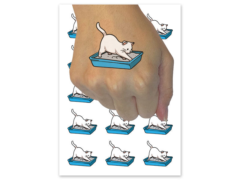 Cat Burying Litter Box Poop Temporary Tattoo Water Resistant Fake Body Art Set Collection (1 Sheet)