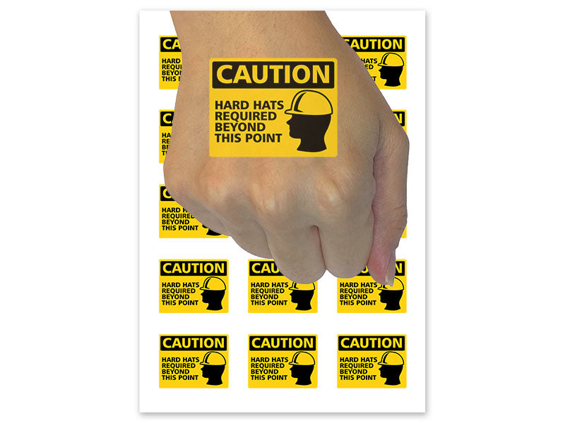 Caution Hard Hats Required Construction Temporary Tattoo Water Resistant Fake Body Art Set Collection (1 Sheet)
