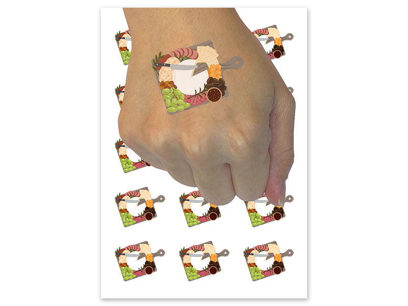 Charcuterie Board Cheese Salami Nuts Crackers Grapes Temporary Tattoo Water Resistant Fake Body Art Set Collection