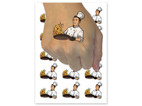 Chef Cook With Frying Pan Fried Rice Temporary Tattoo Water Resistant Fake Body Art Set Collection (1 Sheet)