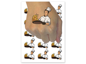Chef Cook With Frying Pan Fried Rice Temporary Tattoo Water Resistant Fake Body Art Set Collection (1 Sheet)