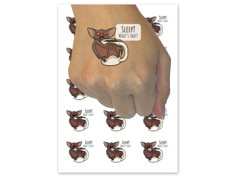 Coffee Bat Mug Sleep What's That Temporary Tattoo Water Resistant Fake Body Art Set Collection (1 Sheet)