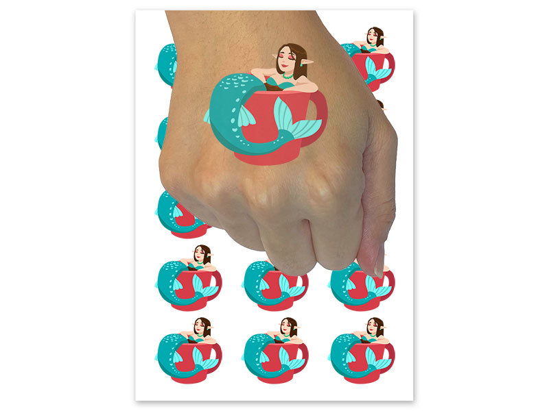Coffee Tea Mermaid Mug Temporary Tattoo Water Resistant Fake Body Art Set Collection (1 Sheet)