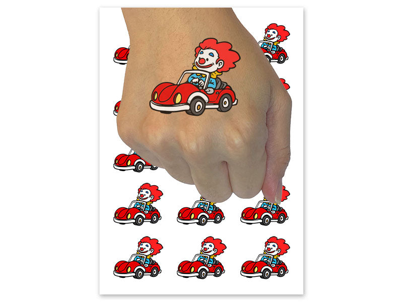 Comical Clown in Cartoon Car Temporary Tattoo Water Resistant Fake Body Art Set Collection (1 Sheet)