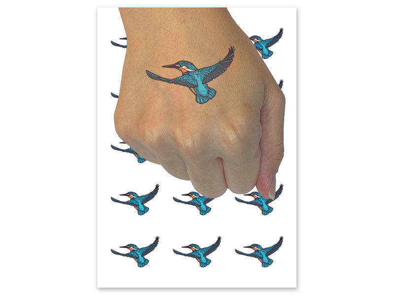 Common River Kingfisher Colorful Bird Temporary Tattoo Water Resistant Fake Body Art Set Collection (1 Sheet)