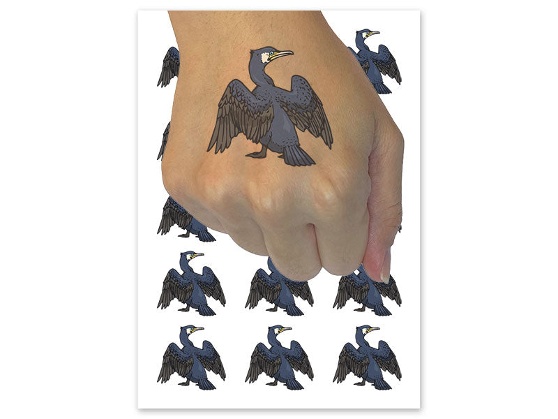 Cormorant Aquatic Fishing Bird Temporary Tattoo Water Resistant Fake Body Art Set Collection (1 Sheet)