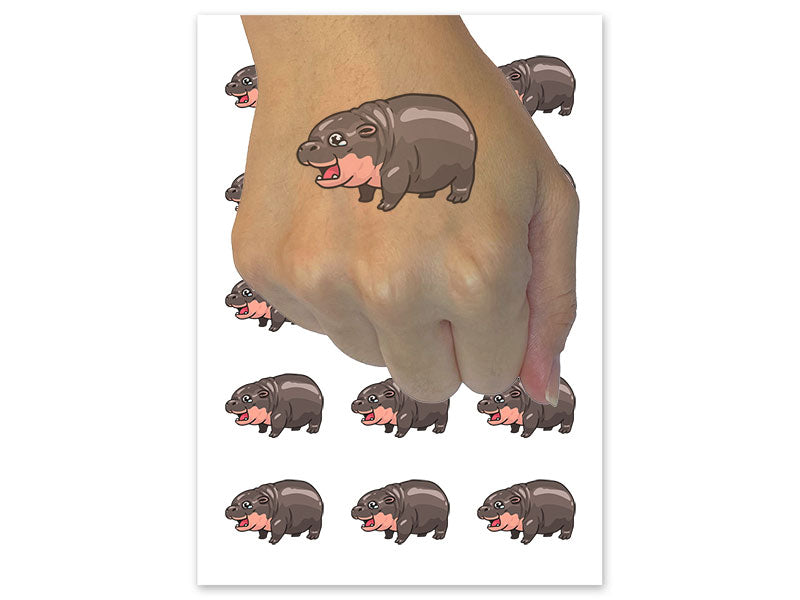 Crying Baby Hippo Shocked Cute Temporary Tattoo Water Resistant Fake Body Art Set Collection (1 Sheet)