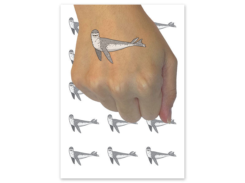 Curious Leopard Seal Swimming Sea Temporary Tattoo Water Resistant Fake Body Art Set Collection (1 Sheet)