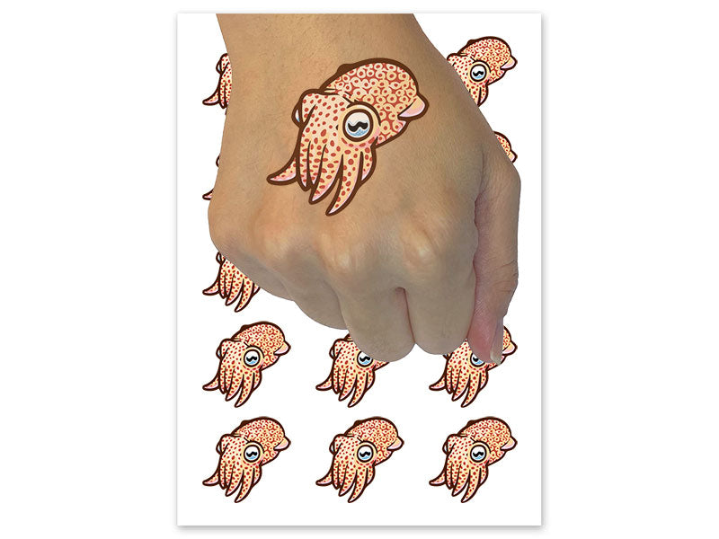 Cute Baby Cuttlefish Mollusc Squid Seafood Temporary Tattoo Water Resistant Fake Body Art Set Collection (1 Sheet)