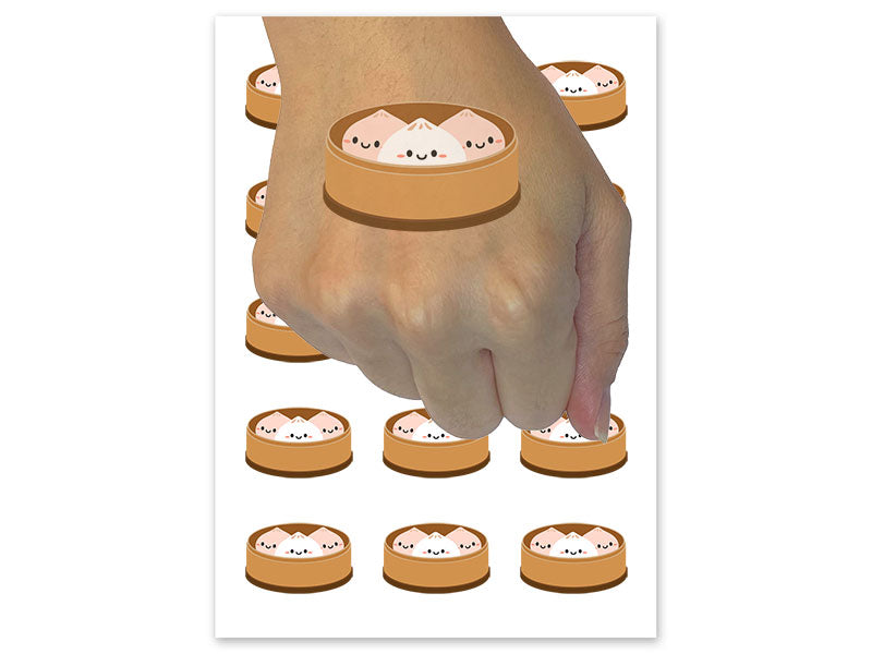 Cute Dim Sum Dumplings Chinese Food Temporary Tattoo Water Resistant Fake Body Art Set Collection (1 Sheet)