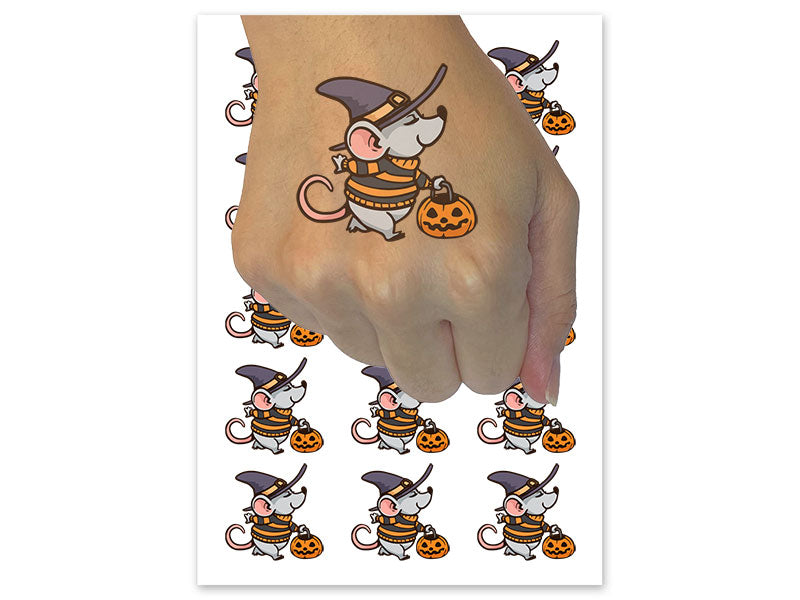 Cute Halloween Mouse with Jack O' Lantern Rodent Temporary Tattoo Water Resistant Fake Body Art Set Collection