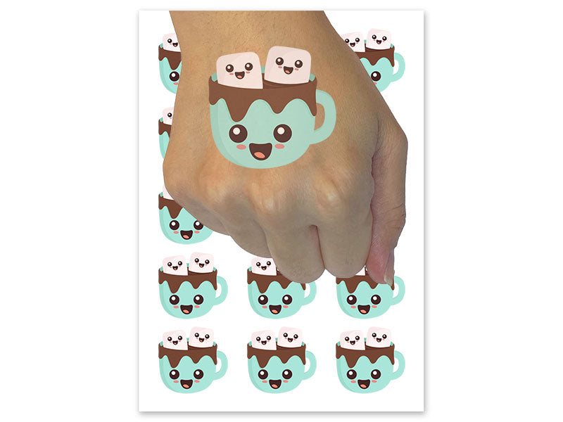 Cute Hot Cocoa Marshmallows Temporary Tattoo Water Resistant Fake Body Art Set Collection (1 Sheet)