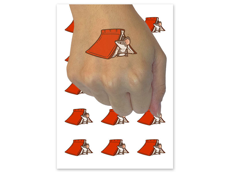 Cute Mouse Hiding Under a Book Temporary Tattoo Water Resistant Fake Body Art Set Collection (1 Sheet)