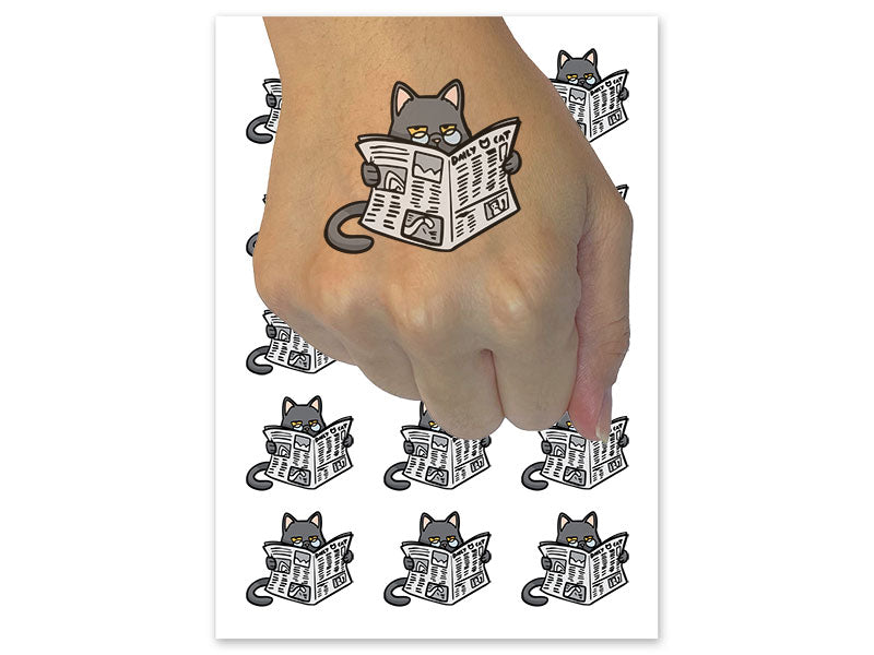 Disappointed Unimpressed Cat with Newspaper Temporary Tattoo Water Resistant Fake Body Art Set Collection (1 Sheet)