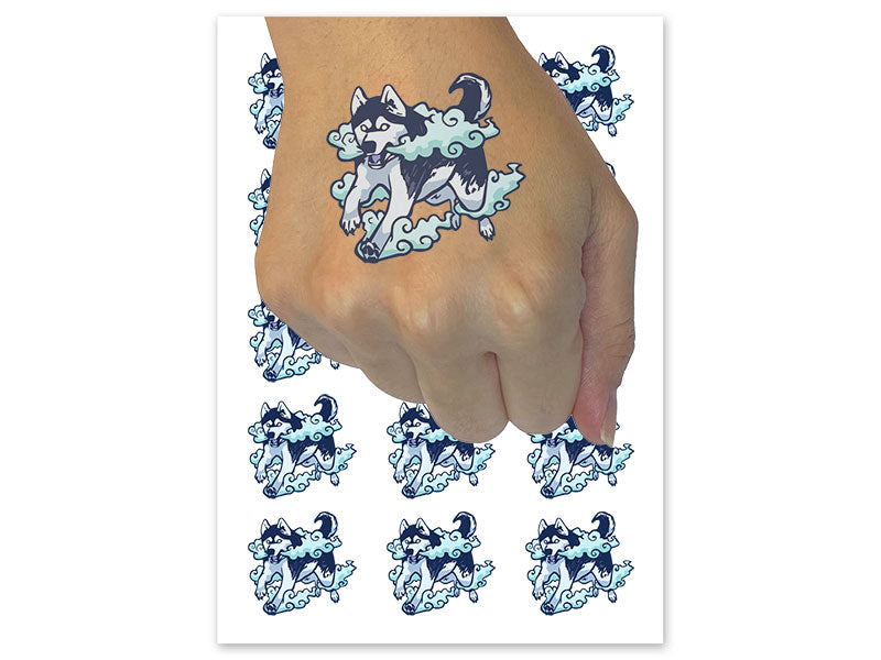 Ethereal Siberian Husky Dog Cloud Mist Temporary Tattoo Water Resistant Fake Body Art Set Collection (1 Sheet)