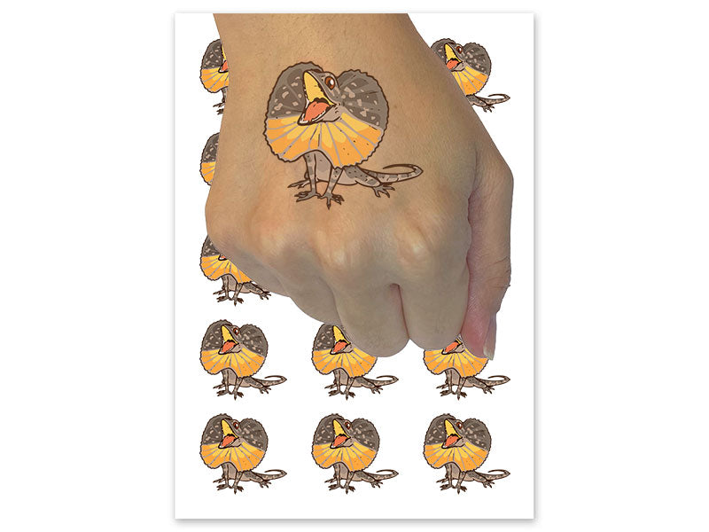 Excited Frilled Lizard Dragon Reptile Temporary Tattoo Water Resistant Fake Body Art Set Collection (1 Sheet)