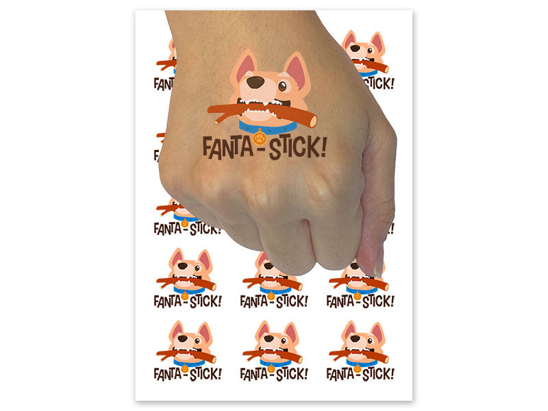 Fantastic Dog Stick Pet Pun Compliment Temporary Tattoo Water Resistant Fake Body Art Set Collection (1 Sheet)