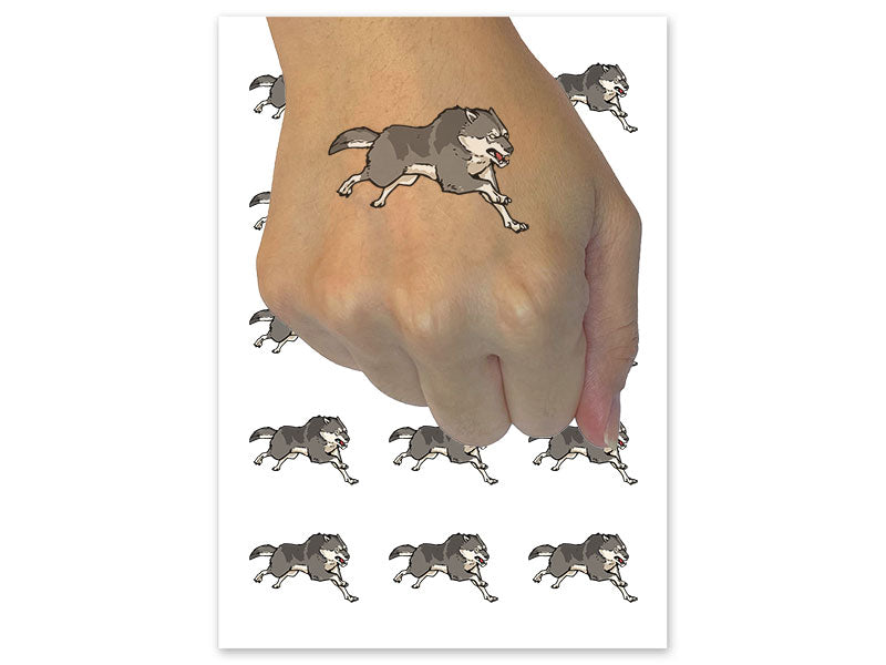 Fierce Running Gray Wolf Temporary Tattoo Water Resistant Fake Body Art Set Collection (1 Sheet)