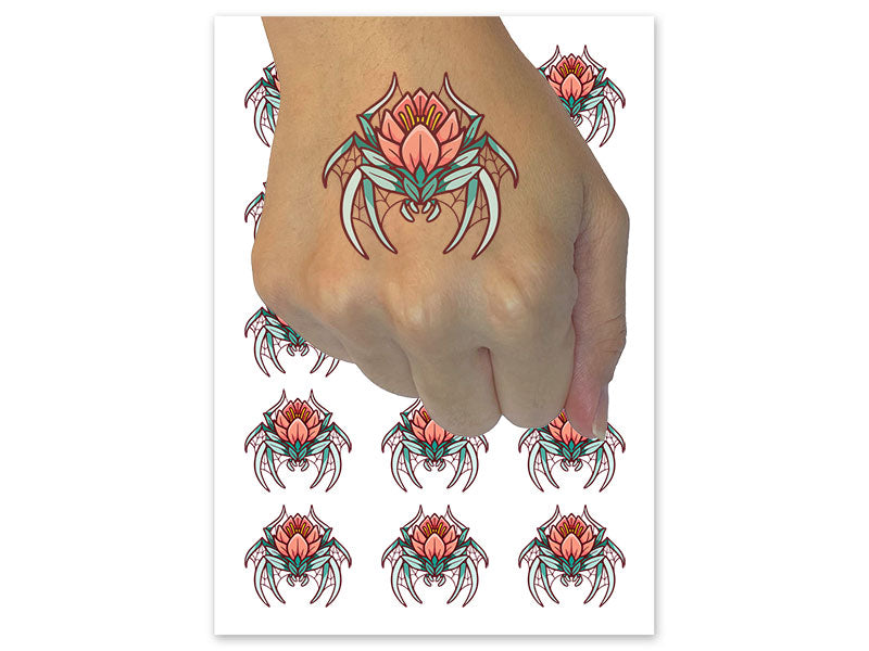Floral Crab Spider Flower Temporary Tattoo Water Resistant Fake Body Art Set Collection (1 Sheet)