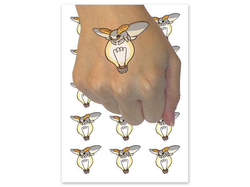 Fluffy Moth Sitting on Lightbulb Temporary Tattoo Water Resistant Fake Body Art Set Collection (1 Sheet)