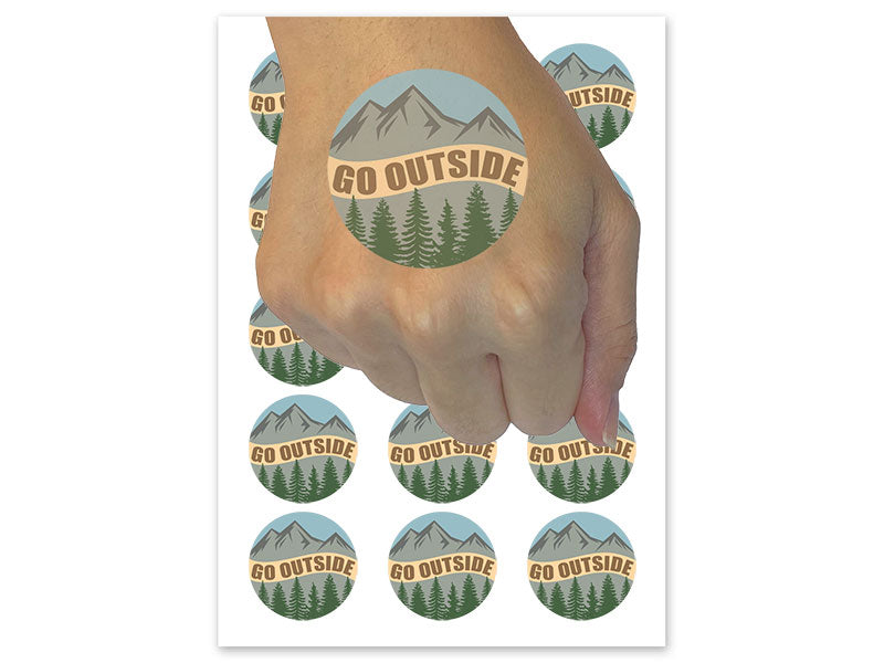 Go Outside Mountains Trees Nature Temporary Tattoo Water Resistant Fake Body Art Set Collection (1 Sheet)
