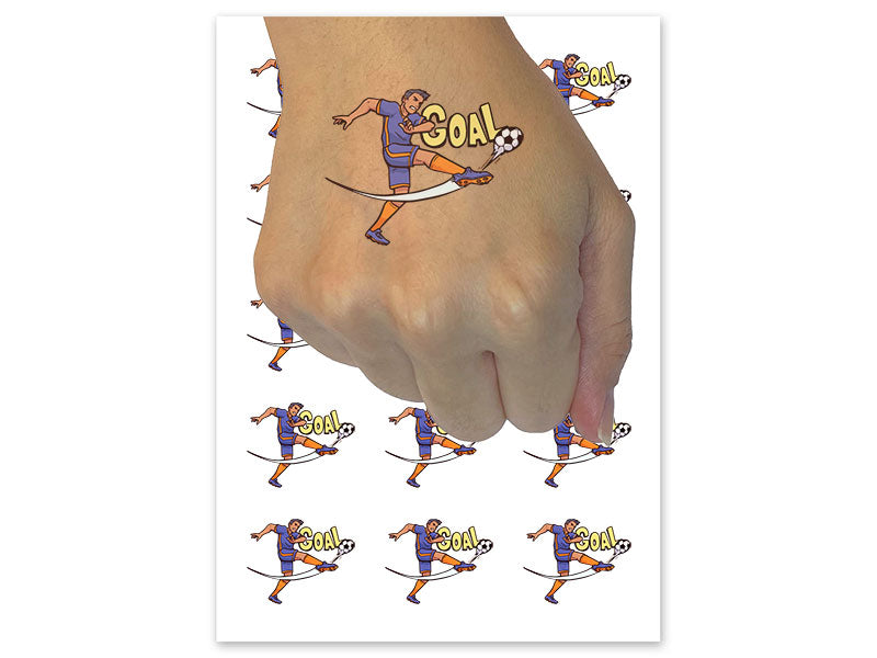 Goal Soccer Football Player Kick Temporary Tattoo Water Resistant Fake Body Art Set Collection (1 Sheet)