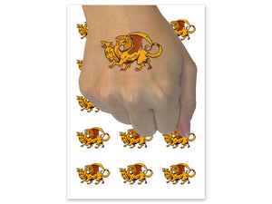 Gold Three Headed Dragon Heraldric Mythical Creature Temporary Tattoo Water Resistant Fake Body Art Set Collection