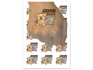 Good News Puppy Dog Newspaper Temporary Tattoo Water Resistant Fake Body Art Set Collection (1 Sheet)