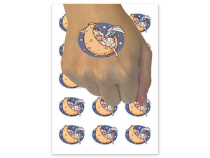 Good Night Angel Cherub Baby Sleeping on Moon Temporary Tattoo Water Resistant Fake Body Art Set Collection (1 Sheet)