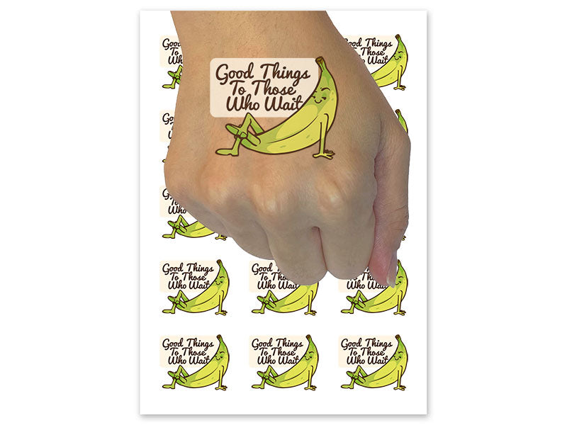Green Banana Good Things To Those Who Wait Temporary Tattoo Water Resistant Fake Body Art Set Collection (1 Sheet)