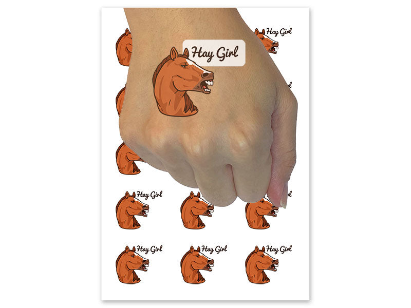 Hay Girl Flirty Chestnut Sorrel Horse Funny Pun Temporary Tattoo Water Resistant Fake Body Art Set Collection (1 Sheet)