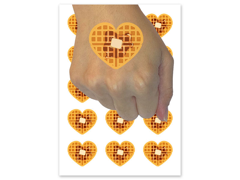 Heart Waffle Breakfast with Butter and Maple Syrup Temporary Tattoo Water Resistant Fake Body Art Set Collection