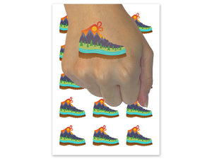 Hiking Boot Mountain Scene Temporary Tattoo Water Resistant Fake Body Art Set Collection (1 Sheet)