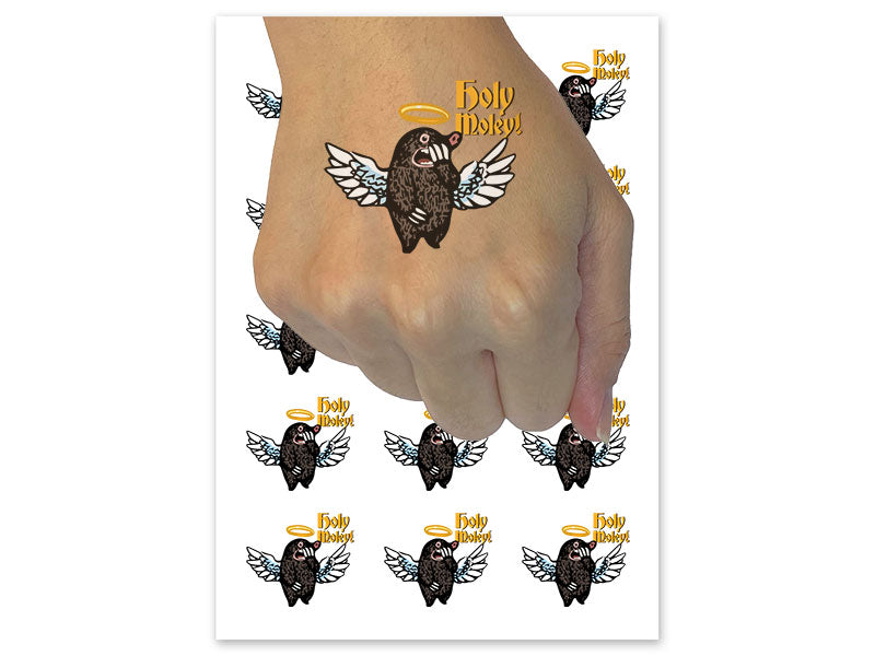 Holy Moley Angel Mole Wings and Halo Temporary Tattoo Water Resistant Fake Body Art Set Collection (1 Sheet)