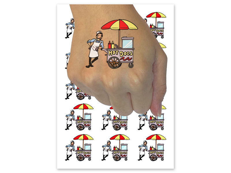 Hot Dog Street Vendor Cart Temporary Tattoo Water Resistant Fake Body Art Set Collection (1 Sheet)
