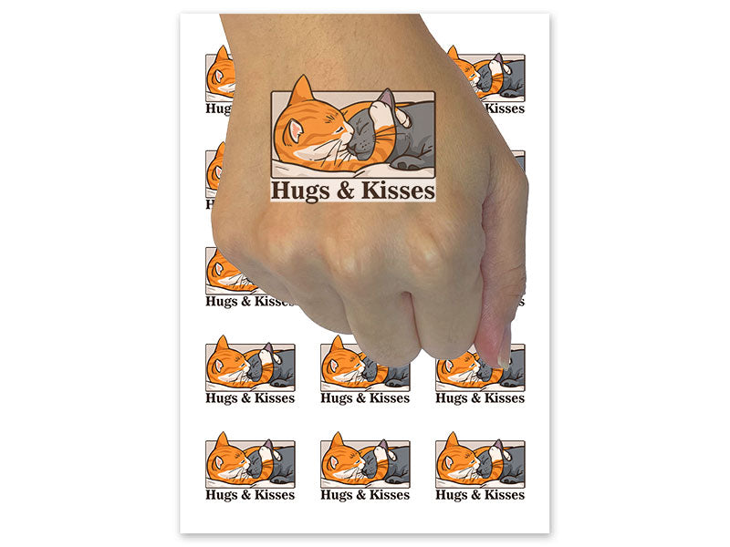 Hugs and Kisses Snuggling Cats Cuddling Temporary Tattoo Water Resistant Fake Body Art Set Collection (1 Sheet)