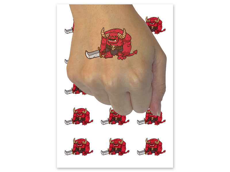 Hulking Demon Monster Devil with Sword Temporary Tattoo Water Resistant Fake Body Art Set Collection (1 Sheet)