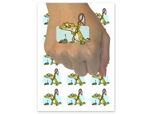 Hungry Lizard Hunting Caterpillar with Net Temporary Tattoo Water Resistant Fake Body Art Set Collection (1 Sheet)