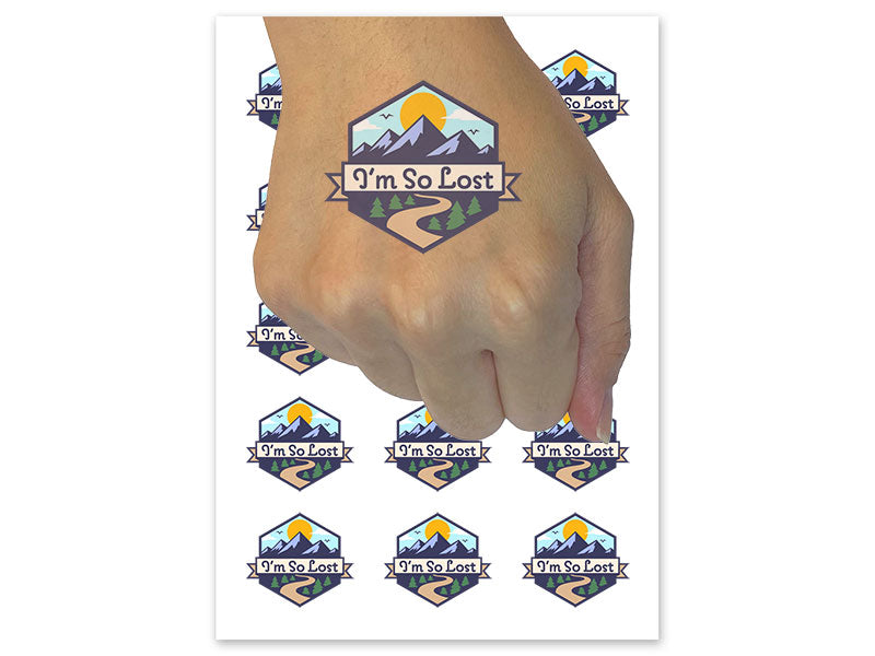 I'm So Lost Travel Adventure Funny Mountain Hiking Temporary Tattoo Water Resistant Fake Body Art Set Collection