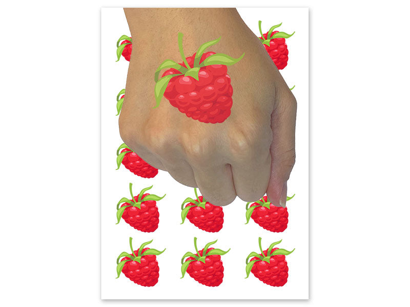 Juicy Ripe Raspberry Berry Fruit Temporary Tattoo Water Resistant Fake Body Art Set Collection (1 Sheet)